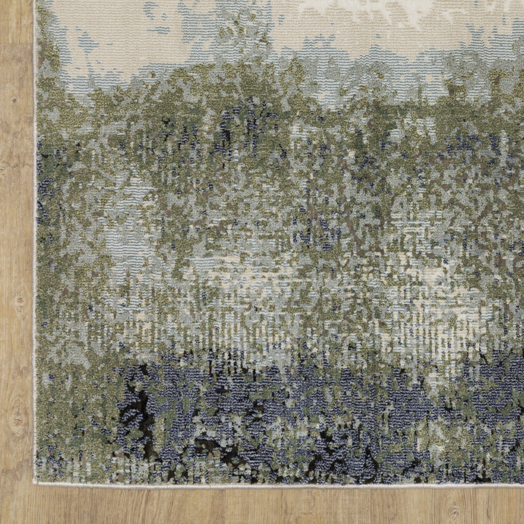 2' X 8' Blue Green Grey And Beige Abstract Power Loom Stain Resistant Runner Rug