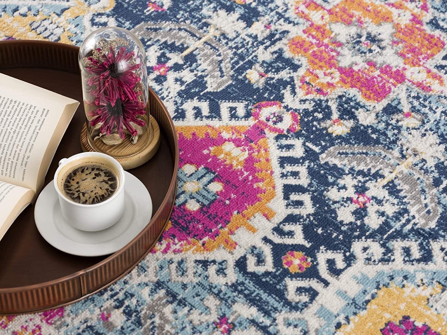 8' X 10' Blue and Ivory Oriental Area Rug