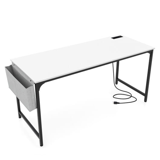 60 Inch Computer Desk with Charging Station Storage Bag-Rustic Brown
