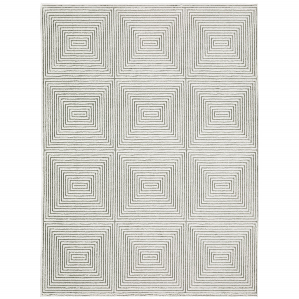 7' X 10' Gray and White Geometric Power Loom Area Rug