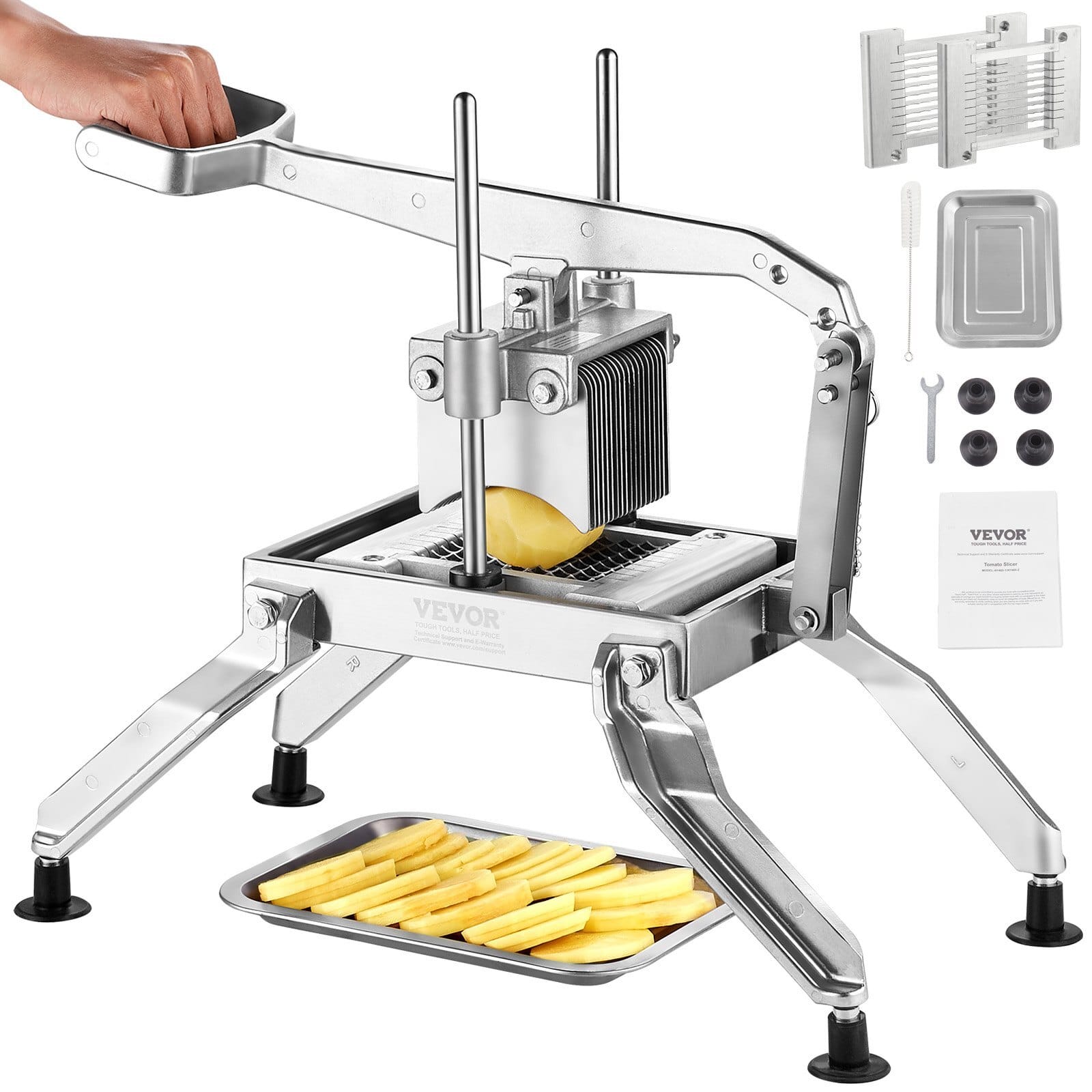 Commercial Vegetable Slicer, 1/4 and 1/2 inch Tomato Slicer, Stainless Steel and Aluminum Alloy Vegetable Cutter Slicer, Manual Tomato Slicer with Non-slip Feet, for Tomatoes, Onions, Potatoes