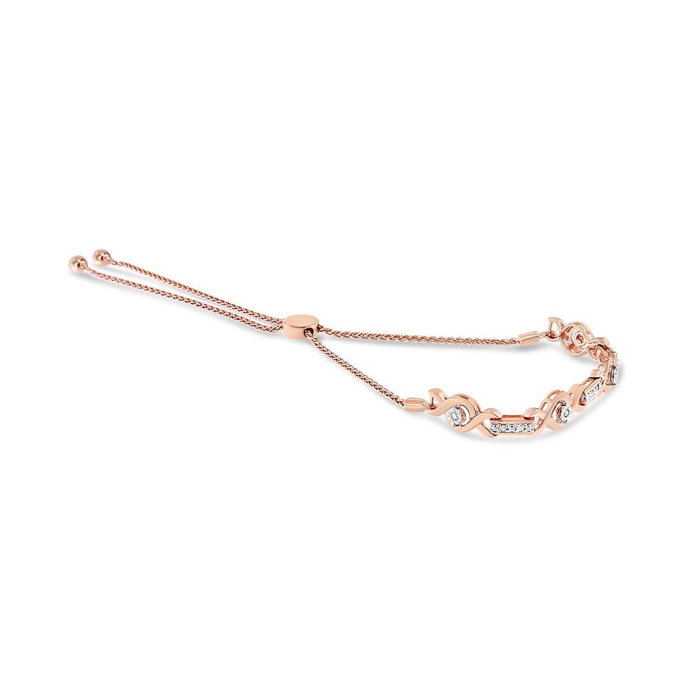 14K Rose Gold Plated .925 Sterling Silver Channel Set Diamond Accent Twist 4"-10" Adjustable Bolo Bracelet (I-J Color, I3 Clarity)