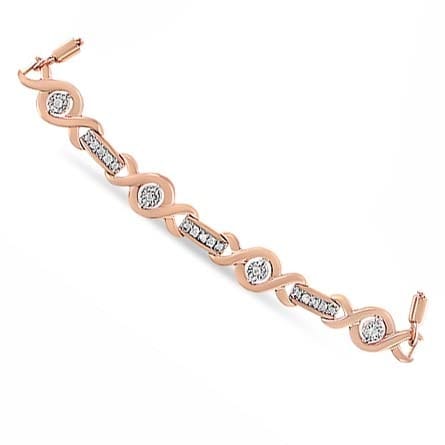 14K Rose Gold Plated .925 Sterling Silver Channel Set Diamond Accent Twist 4"-10" Adjustable Bolo Bracelet (I-J Color, I3 Clarity)
