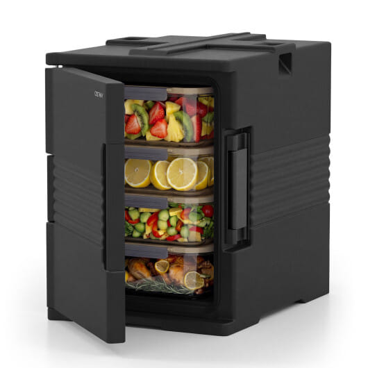 91 Qt Insulated Food Pan Carrier with Door Shafts-Black - Color: Black