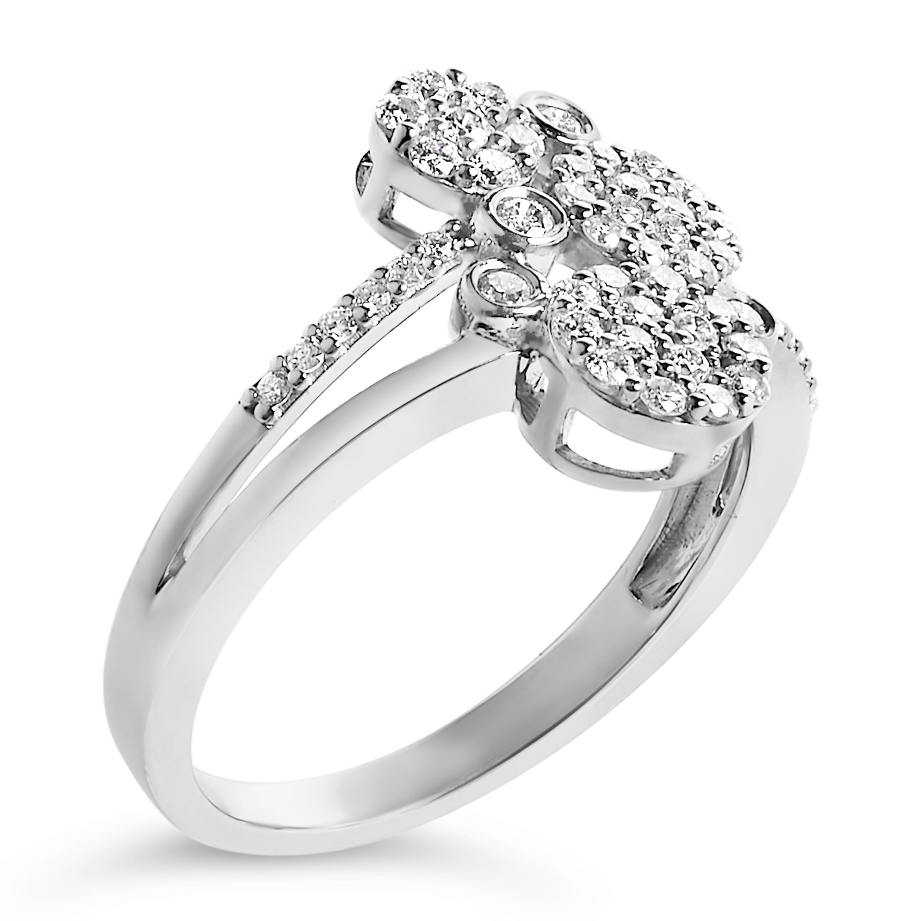 .925 Sterling Silver 1/2 Cttw Diamond Scatter Composite Bypass Ring (I-J Color, I1-I2 Clarity) - Size 10