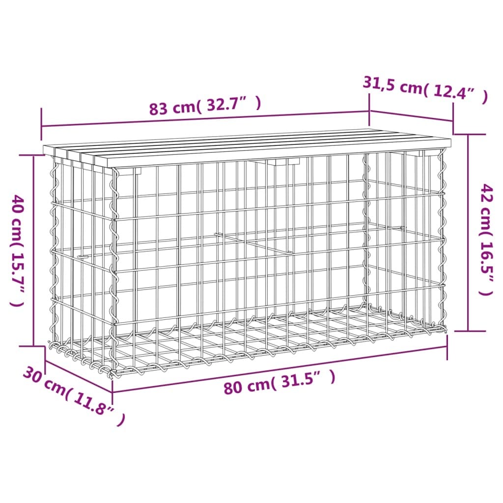 Patio Bench Gabion Design 32.7"x12.4"x16.5" Solid Wood Pine