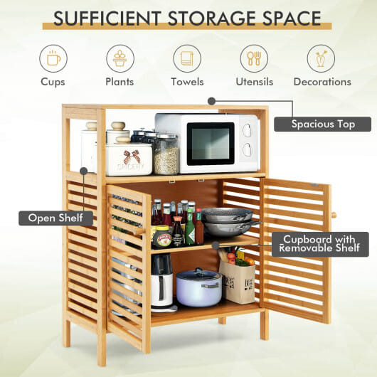 Bamboo Bathroom Floor Storage Cabinet with Shutter Doors-Natural - Color: Natural