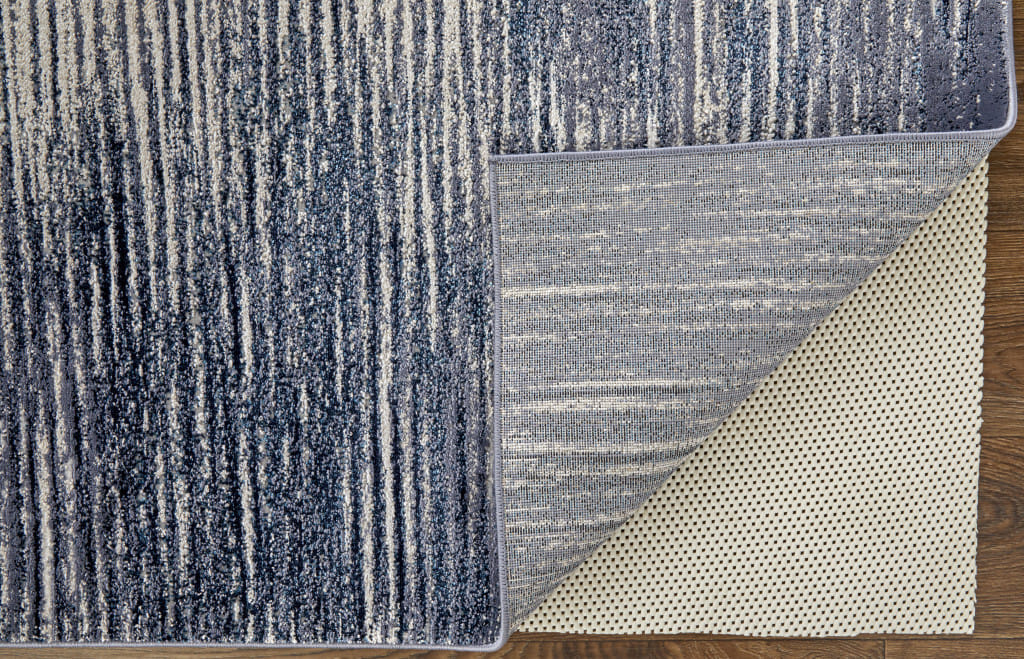 8' X 10' Blue and Ivory Striped Power Loom Distressed Non Skid Area Rug