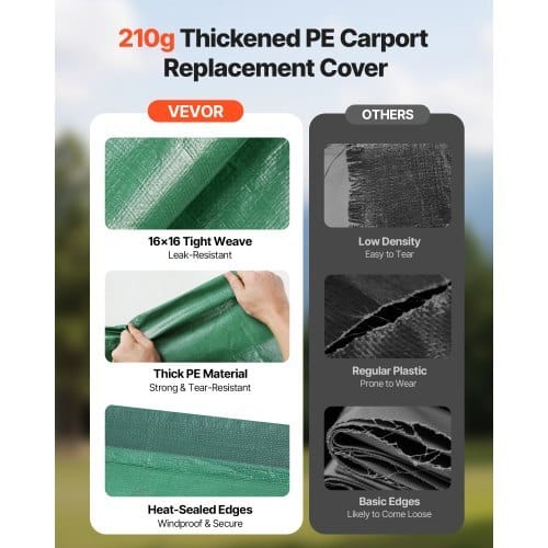 Carport Replacement Canopy, 10 x 20 ft Potable Garage Tent Top Tarp, UV-Resistant & Waterproof Car Shelter Tarp, Heavy Duty Car Port Cover with Ball Buggees, Dark Green, Frame Not Included