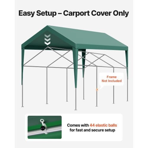 Carport Replacement Canopy, 10 x 20 ft Potable Garage Tent Top Tarp, UV-Resistant & Waterproof Car Shelter Tarp, Heavy Duty Car Port Cover with Ball Buggees, Dark Green, Frame Not Included