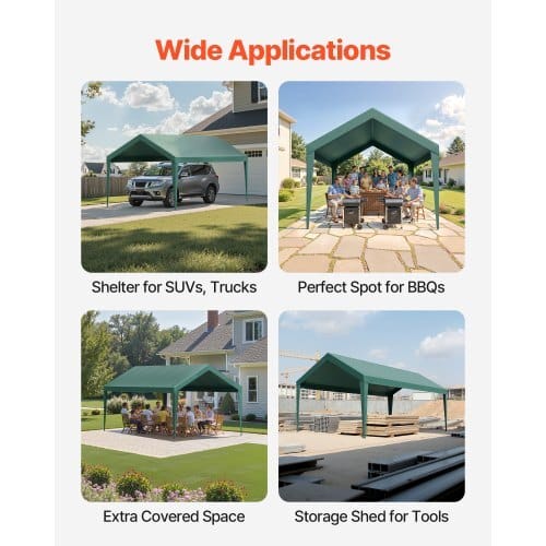 Carport Replacement Canopy, 10 x 20 ft Potable Garage Tent Top Tarp, UV-Resistant & Waterproof Car Shelter Tarp, Heavy Duty Car Port Cover with Ball Buggees, Dark Green, Frame Not Included