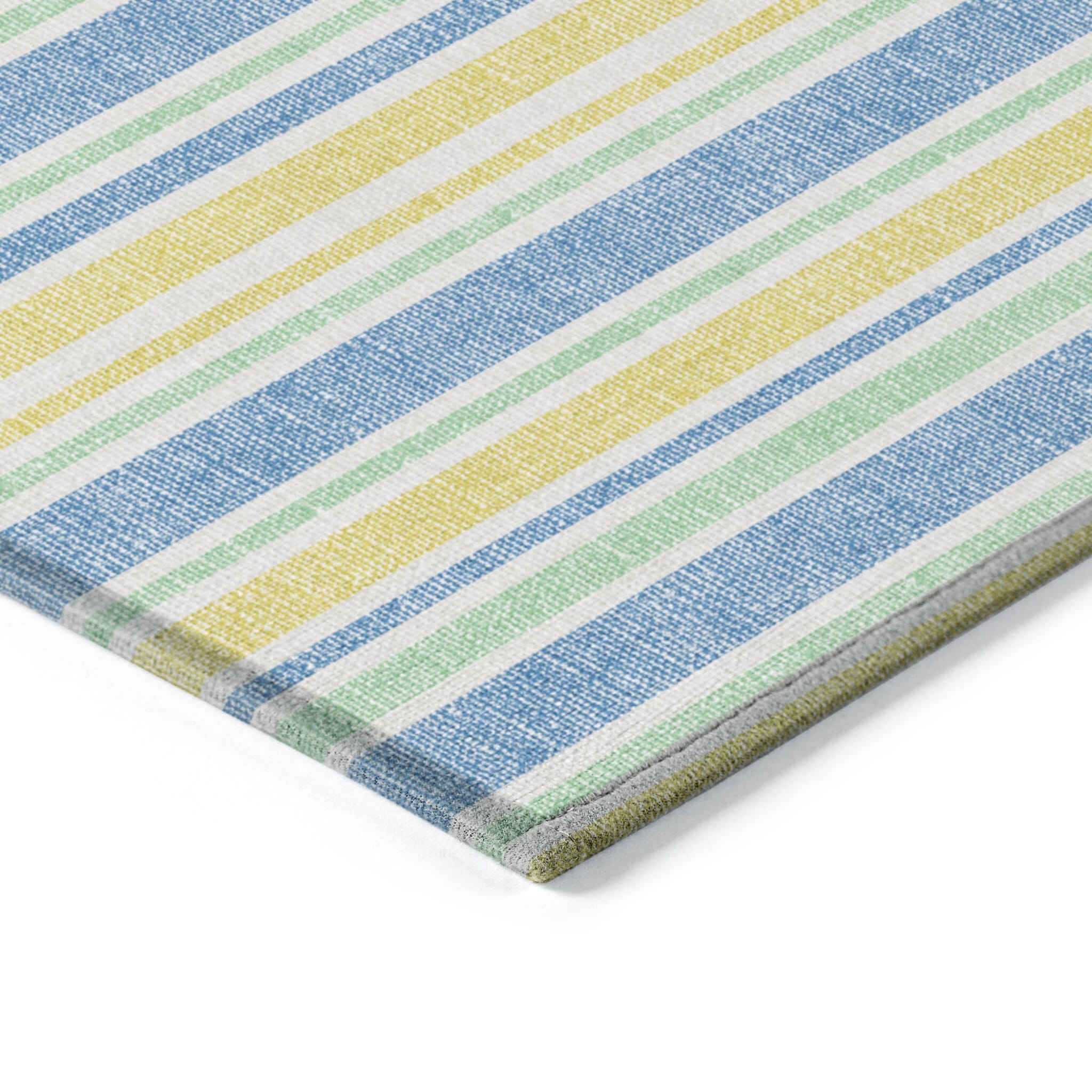 8' X 10' Blue Yellow and Green Striped Washable Non Skid Indoor Outdoor Area Rug