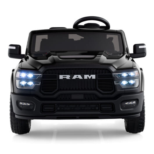 2 Seater 24V Ride on Toy for Big Kids Licensed Ram Truck with Remote and Music-Black - Color: Black