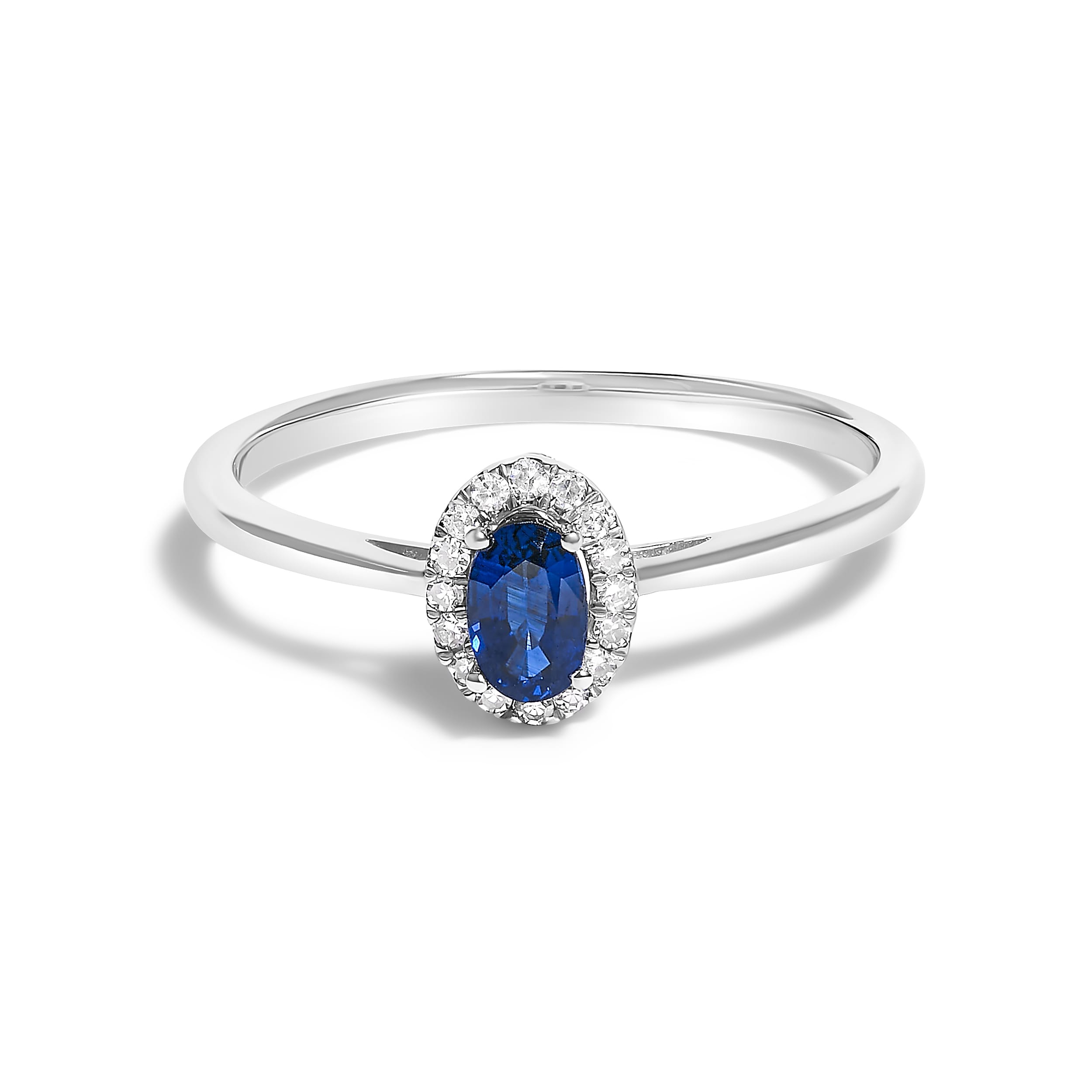 10K White Gold 5X3MM Oval Blue Sapphire and Diamond Accent Halo Ring (I-J Color, I1-I2 Clarity) - Ring Size 6