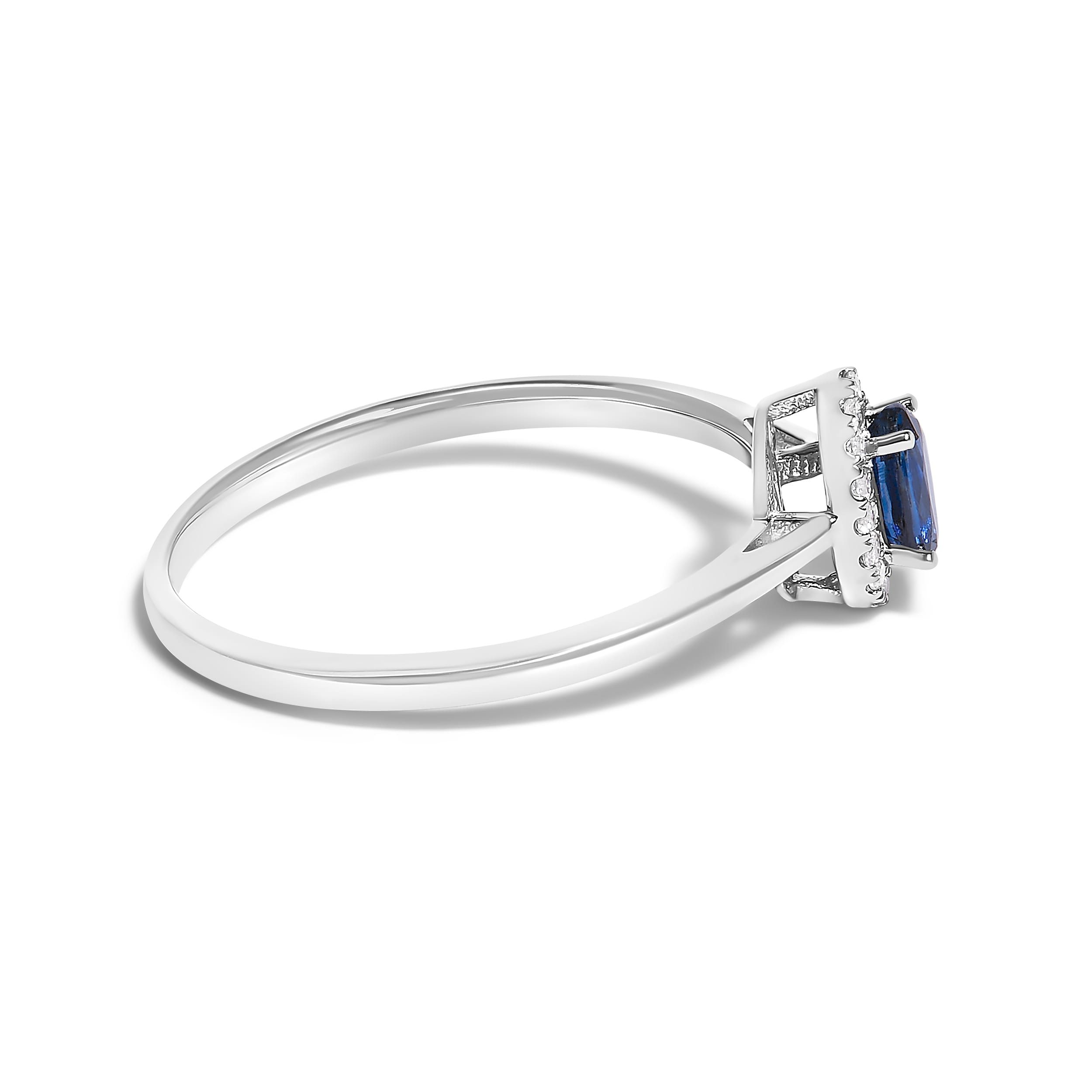10K White Gold 5X3MM Oval Blue Sapphire and Diamond Accent Halo Ring (I-J Color, I1-I2 Clarity) - Ring Size 6