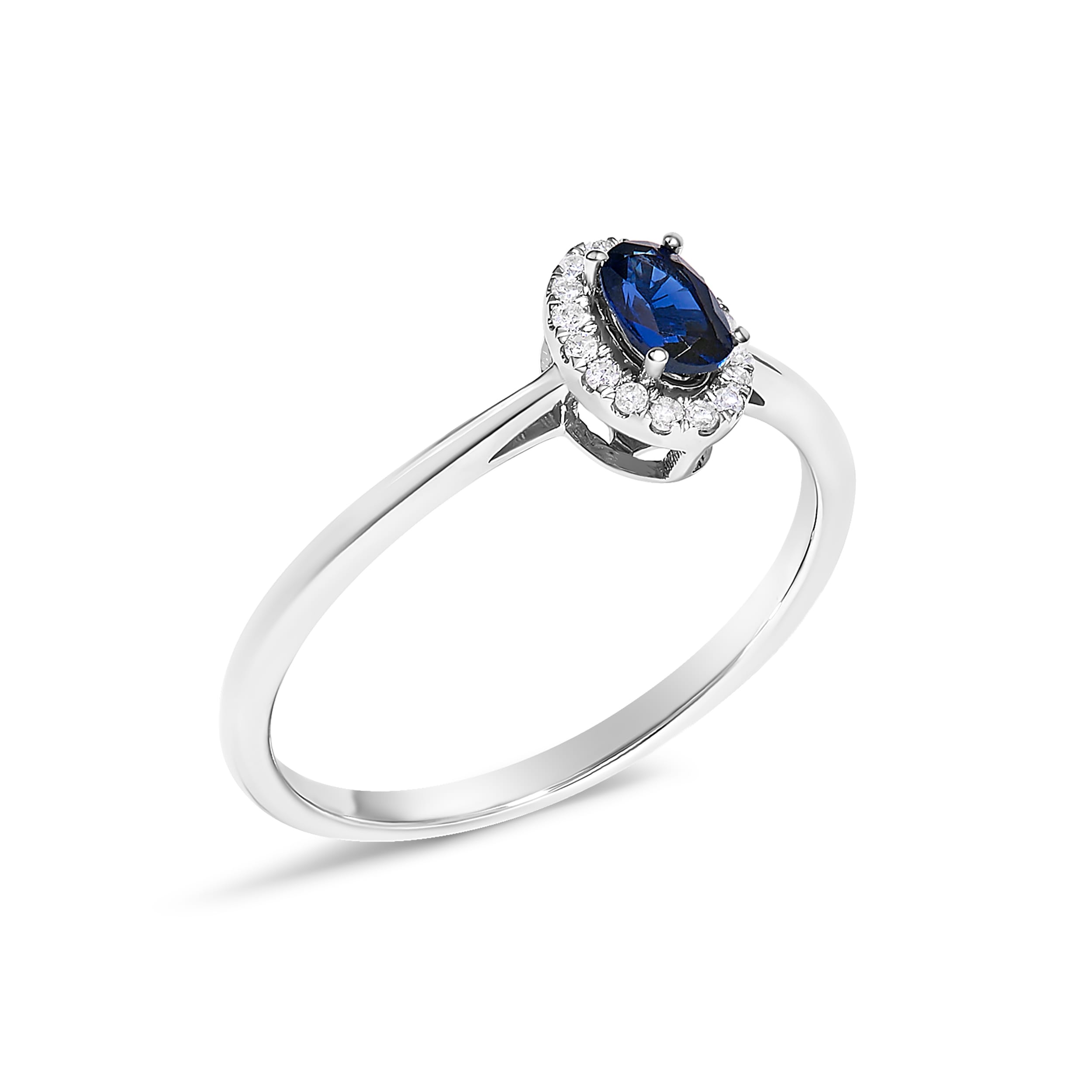 10K White Gold 5X3MM Oval Blue Sapphire and Diamond Accent Halo Ring (I-J Color, I1-I2 Clarity) - Ring Size 6