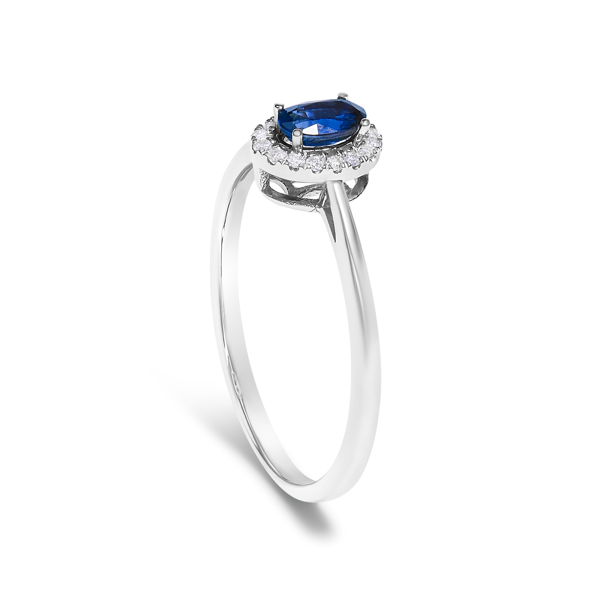 10K White Gold 5X3MM Oval Blue Sapphire and Diamond Accent Halo Ring (I-J Color, I1-I2 Clarity) - Ring Size 6