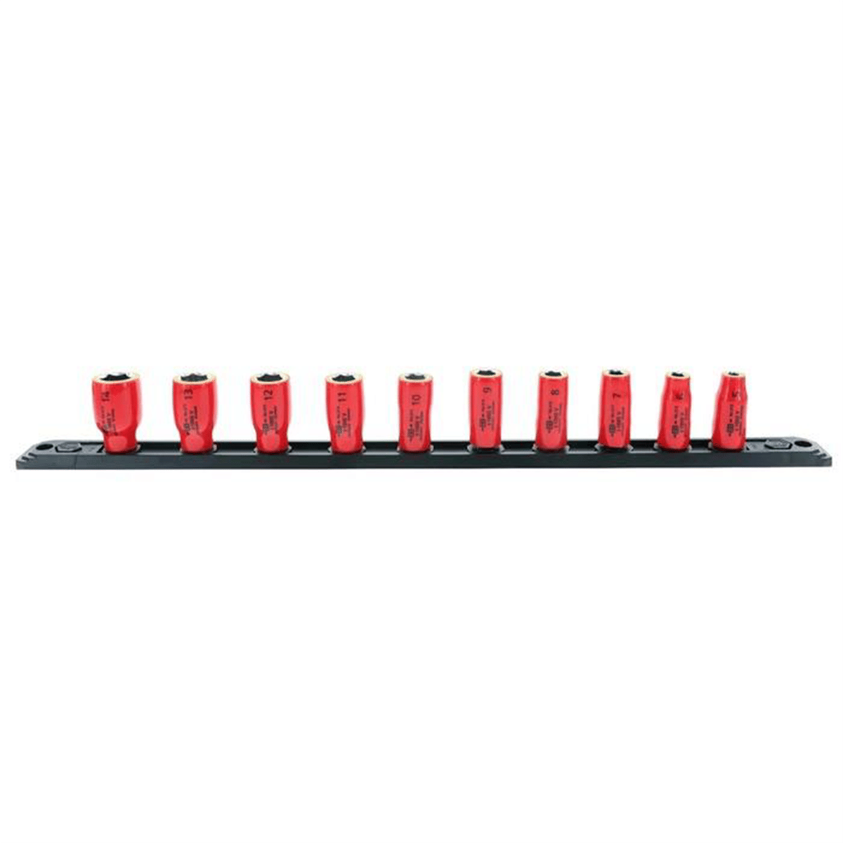 Wiha Tools 1/4" Square Drive Socket Set on rail Includes Insul. Sockets 5, 6, 7, 8, 9, 10, 11,12, 13, 14mm