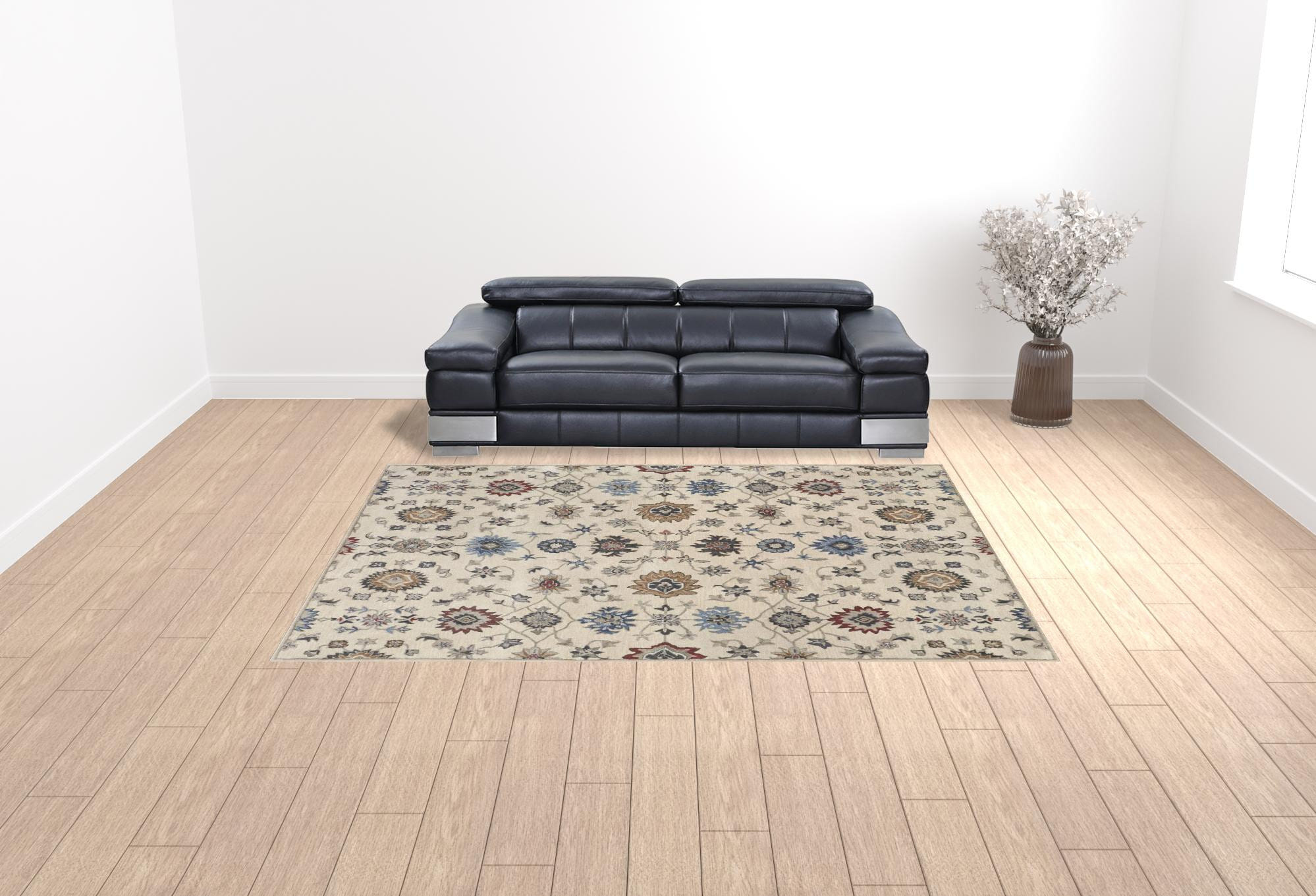 9' X 12' Ivory and Blue Wool Floral Hand Tufted Area Rug