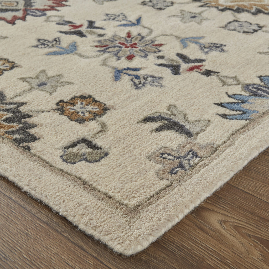 9' X 12' Ivory and Blue Wool Floral Hand Tufted Area Rug