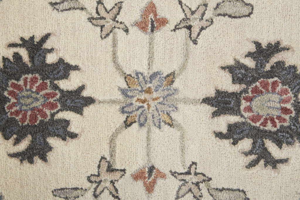 9' X 12' Ivory and Blue Wool Floral Hand Tufted Area Rug