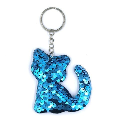 Unique Design Shining Sequins Cute Cat Modeling Wholesale Key Ring - Blue