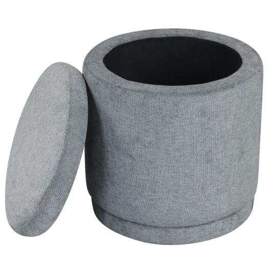 Round Storage Ottoman Foot Rest with Removable Lid and Acacia Wood Frame-Gray - Color: Gray