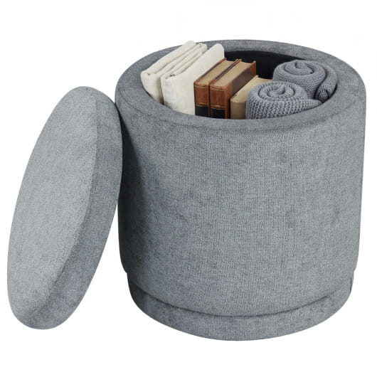 Round Storage Ottoman Foot Rest with Removable Lid and Acacia Wood Frame-Gray - Color: Gray
