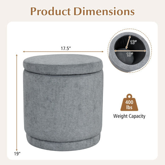 Round Storage Ottoman Foot Rest with Removable Lid and Acacia Wood Frame-Gray - Color: Gray