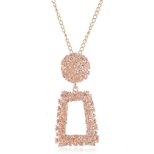 Coarse Texture Floral Geometric Design Pendant High Fashion Statement Necklace - Rose Gold
