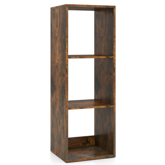 3 Cube Bookshelf with Back Guardrail for Living Room Bedroom-Brown - Color: Brown