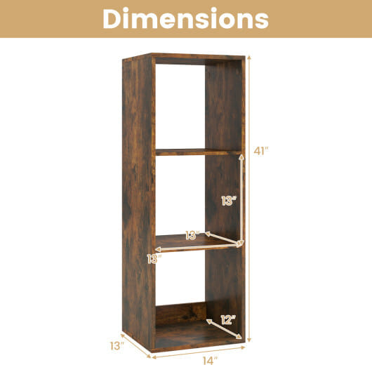 3 Cube Bookshelf with Back Guardrail for Living Room Bedroom-Brown - Color: Brown