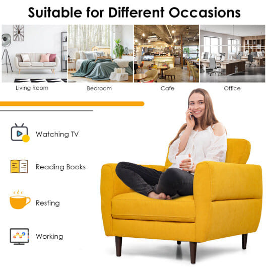 Modern Upholstered Accent Chair Single Sofa Armchair-Yellow - Color: Yellow