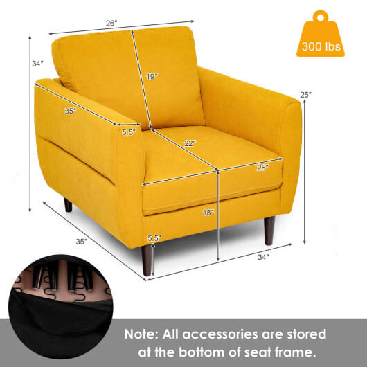 Modern Upholstered Accent Chair Single Sofa Armchair-Yellow - Color: Yellow