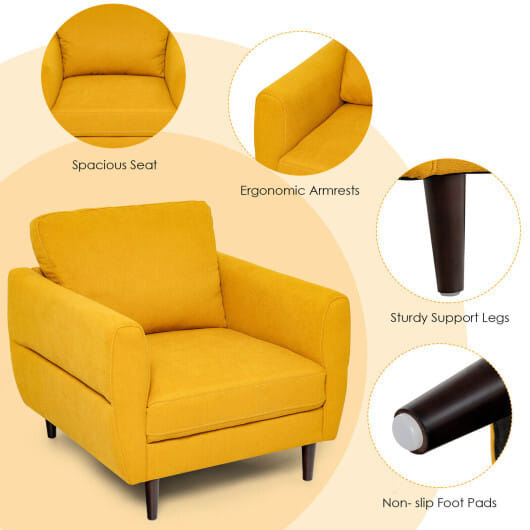 Modern Upholstered Accent Chair Single Sofa Armchair-Yellow - Color: Yellow
