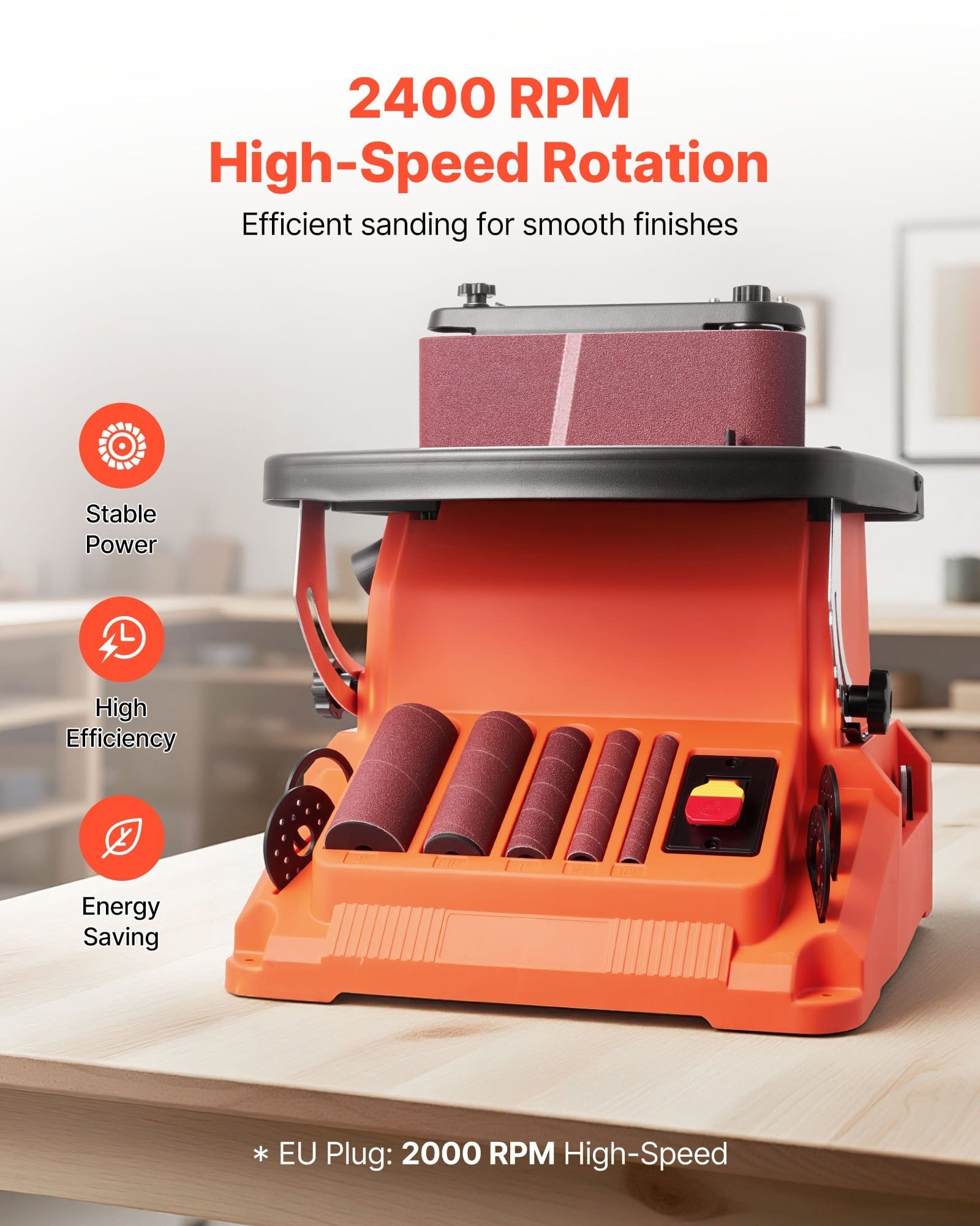 Oscillating Belt and Spindle Sander, 2400RPM Benchtop Spindle Sander with 5/8" Stroke, 5 Sleeves (1/2" - 2") & 24" x 3.86" Sanding Belt for Woodworking, Furniture Finishing, DIY Projects