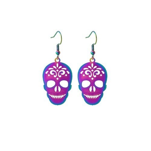 Halloween Jewelry Popular Cool and Funny Colorful Gradient Earrings - Skull