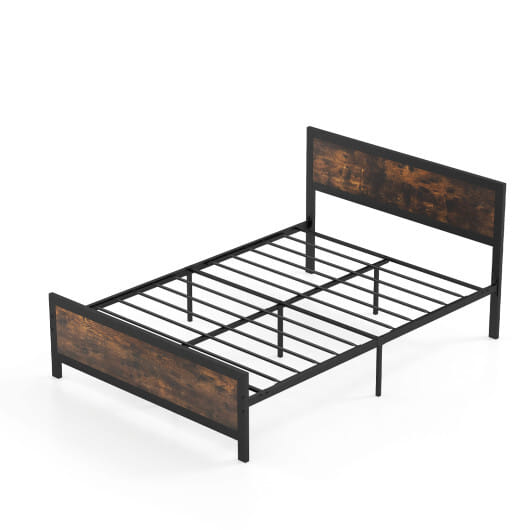 Metal Bed Frame with Headboard and Footboard-Full Size - Color: Rustic Brown - Size: Full Size