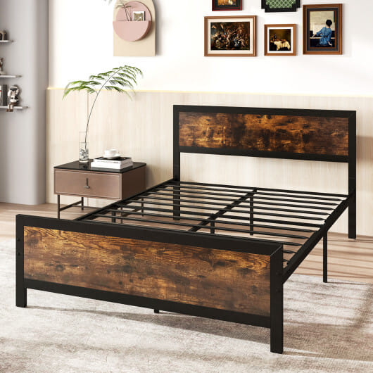 Metal Bed Frame with Headboard and Footboard-Full Size - Color: Rustic Brown - Size: Full Size