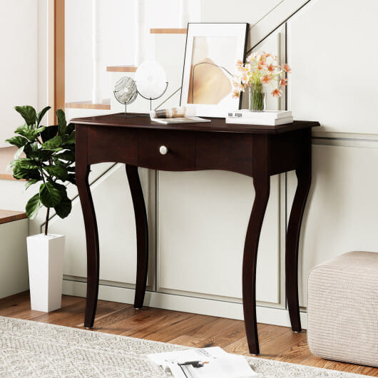 Console Table with Drawer and Solid Wood Frame-Espresso - Color: Espresso
