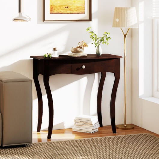 Console Table with Drawer and Solid Wood Frame-Espresso - Color: Espresso