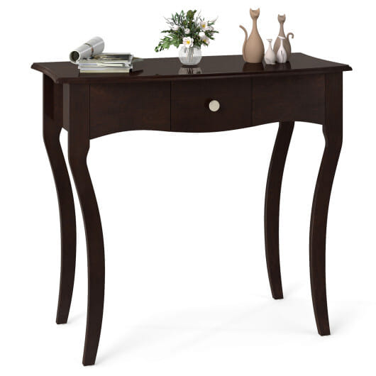 Console Table with Drawer and Solid Wood Frame-Espresso - Color: Espresso