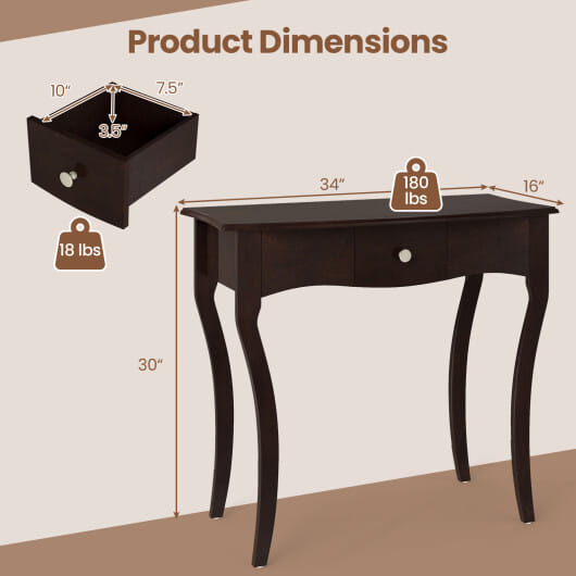 Console Table with Drawer and Solid Wood Frame-Espresso - Color: Espresso