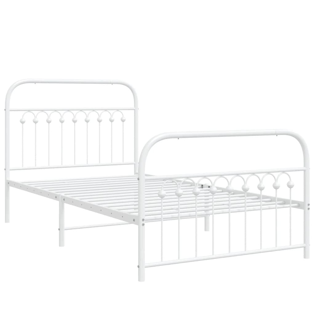 Metal Bed Frame without Mattress with Footboard White 39.4"x78.7"