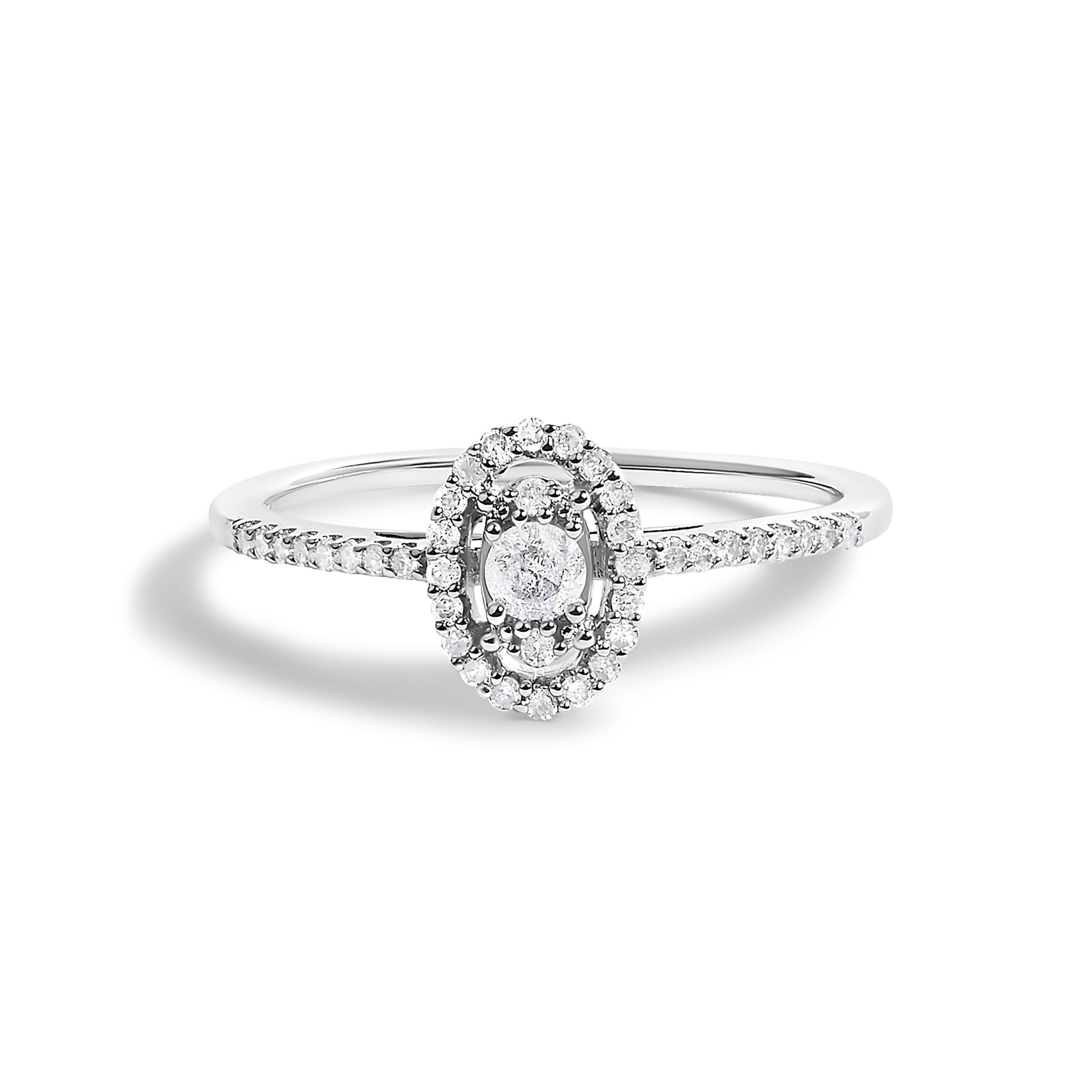 14K White Gold 1/5 Cttw Diamond Oval Shape With Halo Engagement Ring (H-I Color, I1-I2 Clarity) - Size 6.5