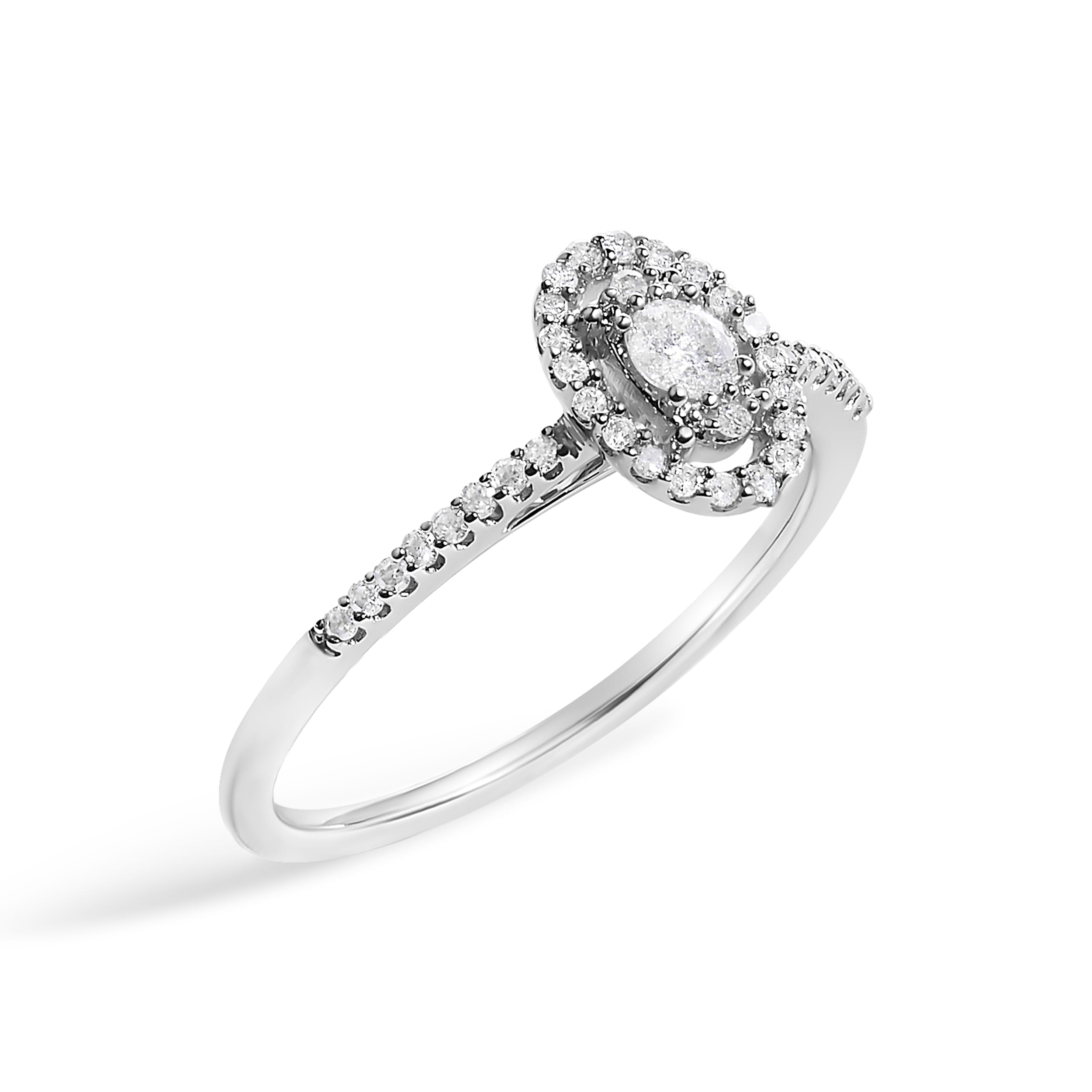 14K White Gold 1/5 Cttw Diamond Oval Shape With Halo Engagement Ring (H-I Color, I1-I2 Clarity) - Size 6.5