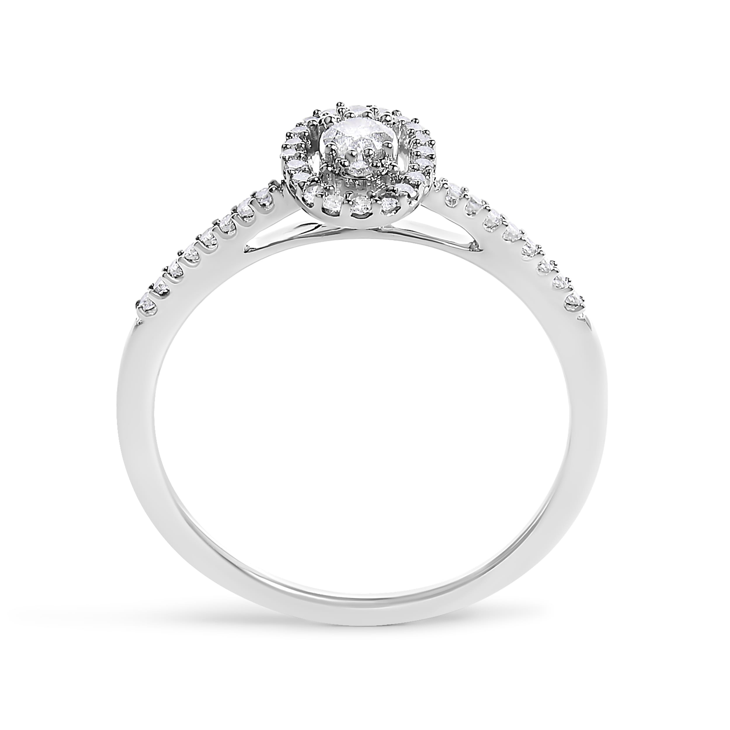 14K White Gold 1/5 Cttw Diamond Oval Shape With Halo Engagement Ring (H-I Color, I1-I2 Clarity) - Size 6.5
