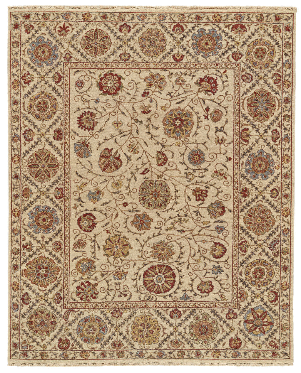 2' X 3' Red Tan and Gold Wool Oriental Hand Knotted Area Rug