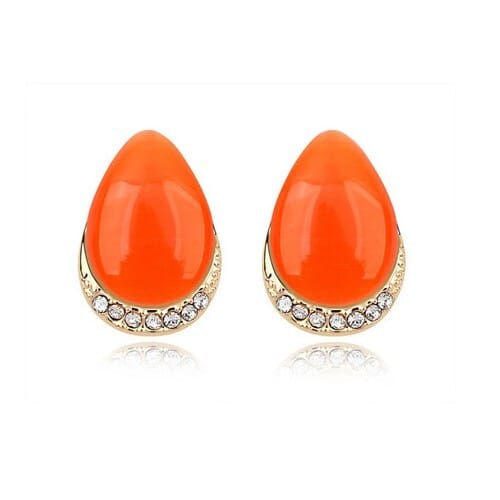Korean Fashion Opal Waterdrop Shape Ear Studs - Orange