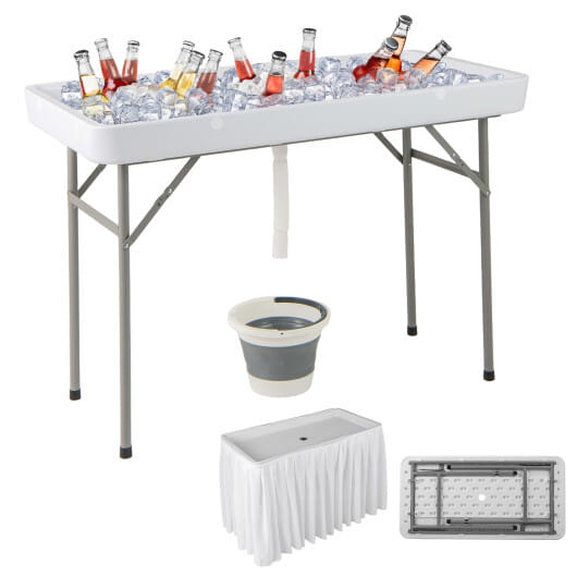 4 Foot Ice Cooler Folding Table Portable Ice Bin Table with Large Sink-White - Color: White